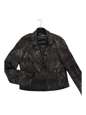 Karl Lagerfeld Black Sequin Biker Jacket size M
